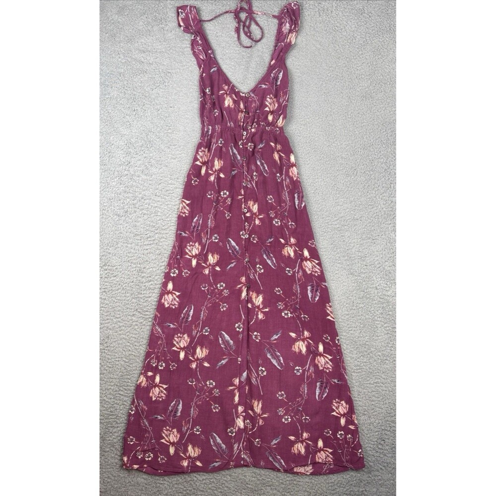 Billabong First Dreamer Maxi Dress Size Small Floral Burgundy Boho Beach Flowy